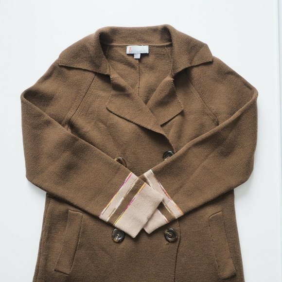 M MISSONI ITALY Long Brown Double Breasted Merino Wool Cardigan Coat Jacket 8 - Picture 10 of 12